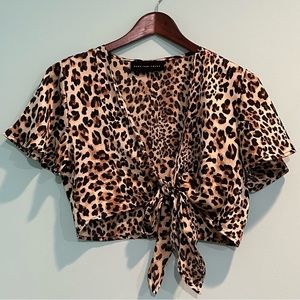 Nordstrom Rack Cheetah Print Adjustable Front Tie Crop Top